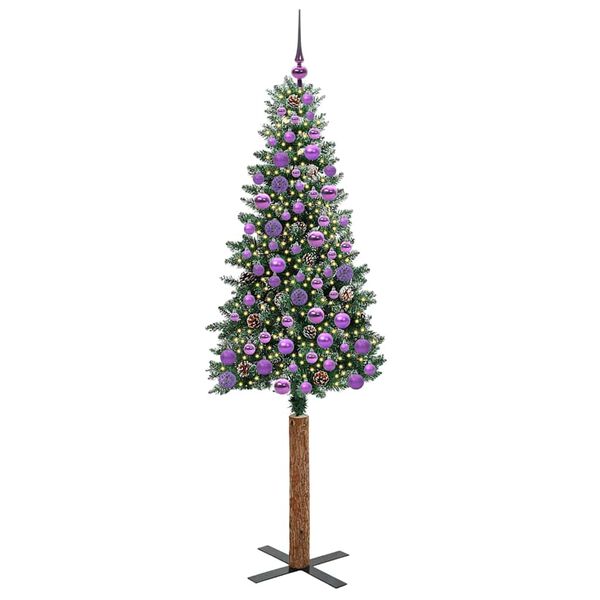 vidaXL Slim juletre med 300 LED gr&oslash;nn 180 cm PVC og Massivt Furu tre