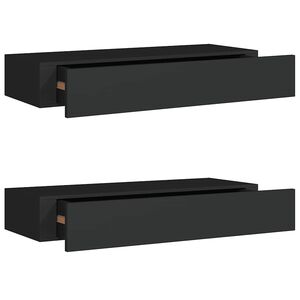 vidaXL Veggmonterte skuffehyller 2 stk svart 60x23,5x10 cm MDF