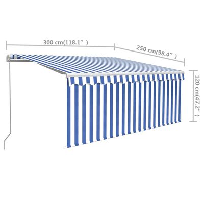 vidaXL Manuell markise med rullegardin 3x2,5 m blå og hvit