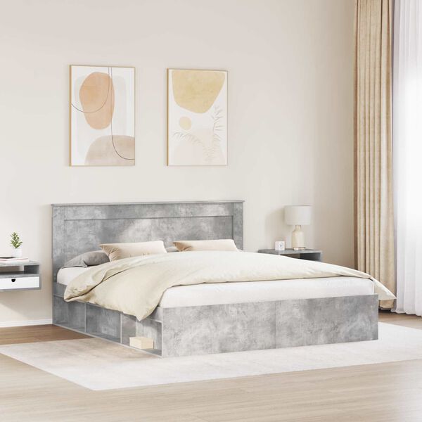 vidaXL Sengestamme med hodegjerde Betong 180 x 200 cm Massiv furu