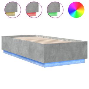 vidaXL Sengeramme med LED-lys betonggr&aring; 100x200 cm konstruert tre