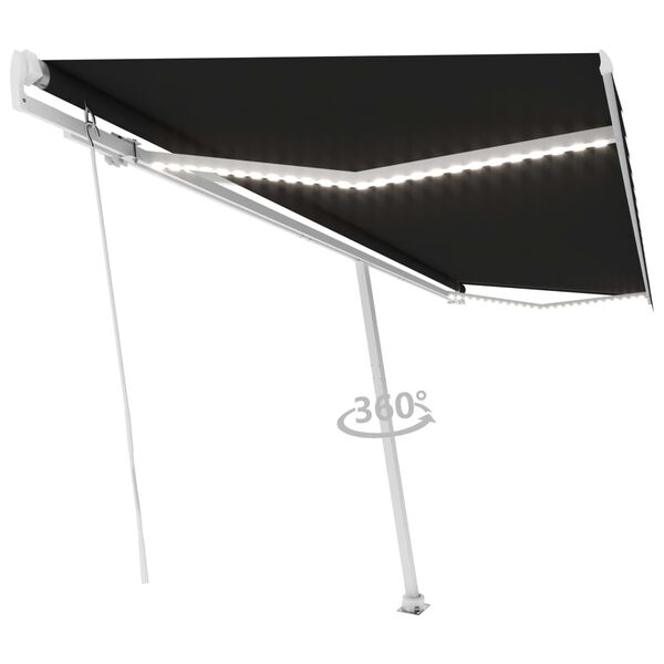 vidaXL Manuell uttrekkbar markise med LED 500x350 cm antrasitt