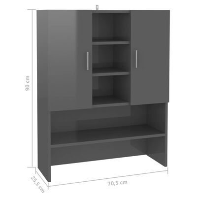 vidaXL Vaskemaskinskap høyglans grå 70,5x25,5x90 cm