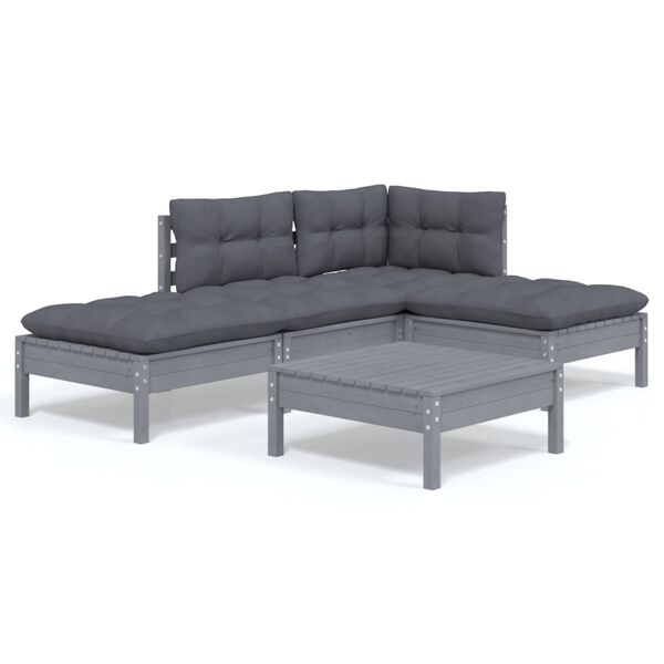 vidaXL Hagesofagruppe med puter gr&aring; 5 deler furu