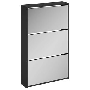 vidaXL Skoskap med speil 3-lags svart 63x17x102,5 cm