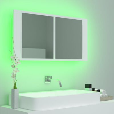 vidaXL LED-speilskap til baderom hvit 90x12x45 cm akryl