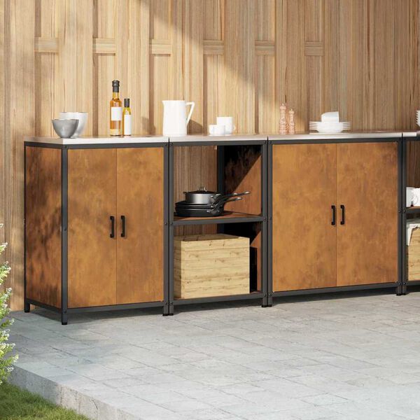 vidaXL Kjøkkenoppbevaringssett med hylle Annet 3 pcs Rusten Stål