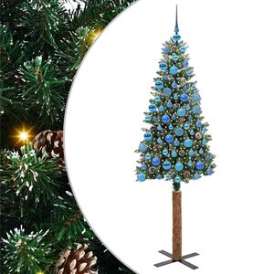 vidaXL Slim juletre med 300 LED gr&oslash;nn 180 cm PVC og Massivt Furu tre