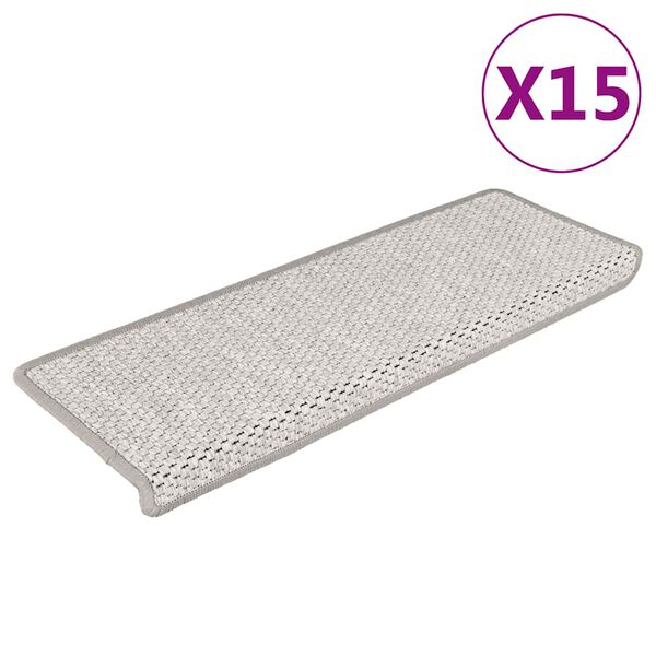 vidaXL Selvklebende trappematter sisal 15 stk 65x21x4 cm platina