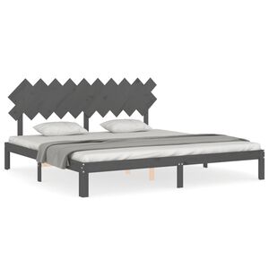 vidaXL Sengeramme med hodegavl gr&aring; 200x200 cm heltre
