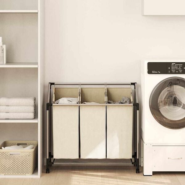 vidaXL Skittentøyskurv med 3 poser kremfarget stål