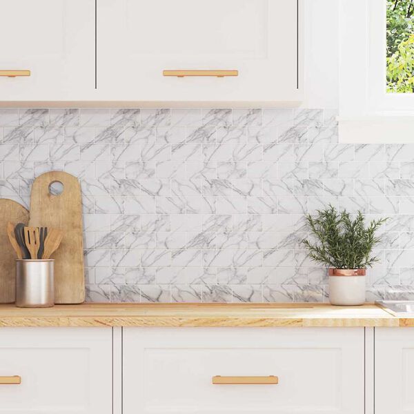 vidaXL Subway-flis 10 pcs Hvit marmor 30,5 x 30,5 cm Polyuretan og PET