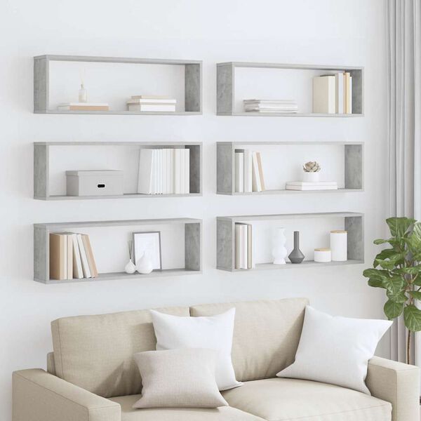 vidaXL Vegghyller kube 6 stk betonggr&aring; 80x15x26,5 cm konstruert tre