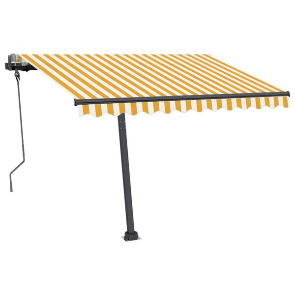 vidaXL Manuell uttrekkbar markise med LED 300x250 cm gul og hvit