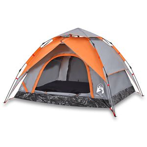 vidaXL Campingtelt 3 personer gr&aring; og oransje hurtigutl&oslash;ser