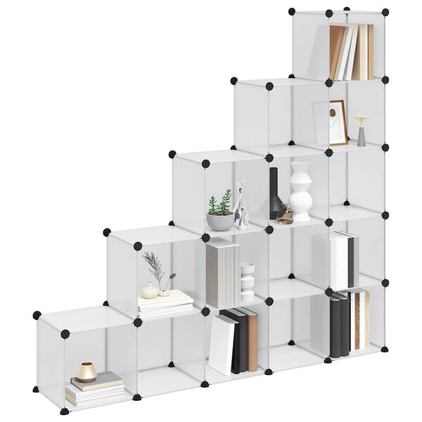 vidaXL Oppbevaringshylle med 15 kuber gjennomsiktig PP
