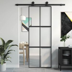 vidaXL Skyved&oslash;r svart 76x205 cm herdet glass og aluminium