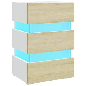vidaXL LED-nattbord hvit og sonoma eik 45x35x67 cm konstruert tre