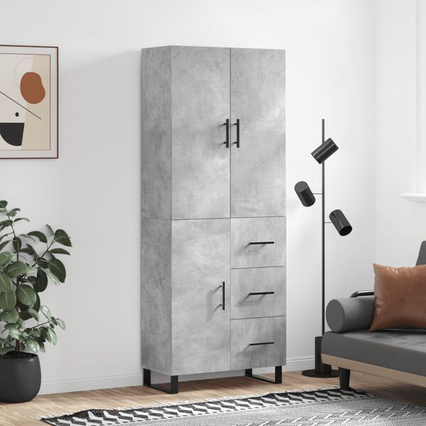 vidaXL Highboard betonggr&aring; 69,5x34x180 cm konstruert tre