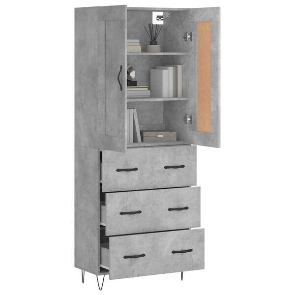 vidaXL Highboard betonggr&aring; 69,5x34x180 cm konstruert tre
