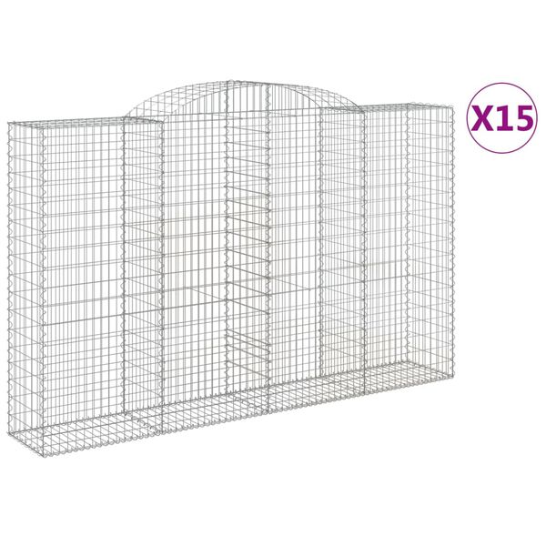 vidaXL Gabionkurver buede 15 stk 300x50x180/200 cm galvanisert jern