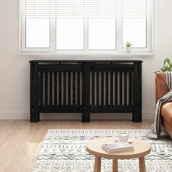vidaXL Radiator Deksel Svart Eik 152 x 19 x 81,5 cm Konstruert tre