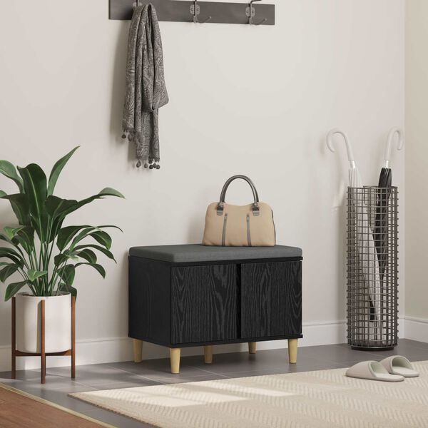 vidaXL Gangbenk med pute med lagring med d&oslash;r Svart Eik 60 x 38 x 46 cm