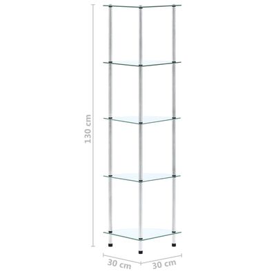 vidaXL Hylle 5 etasjer gjennomsiktig 30x30x130 cm herdet glass
