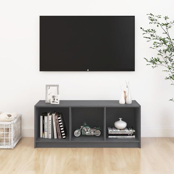 vidaXL TV-benk gr&aring; 104x33x41 cm heltre furu