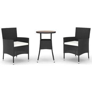 vidaXL Hagebistrosett med puter 3 deler svart polyrotting