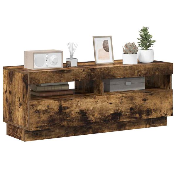 vidaXL TV-benk med LED-lys røkt eik 100x35x40 cm