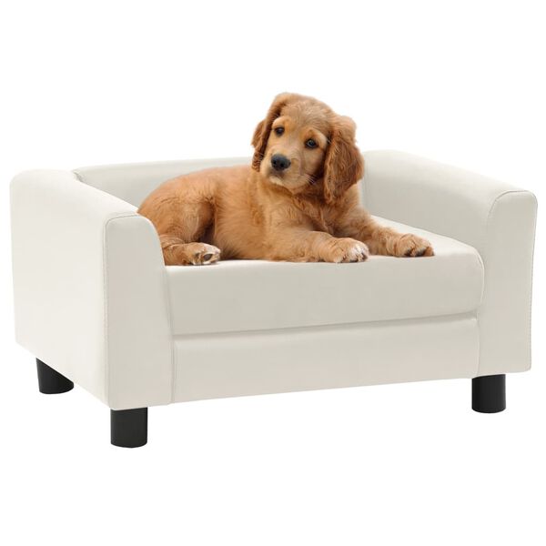 vidaXL Hundesofa med skumpute kremhvit 60x43x30 cm plysj og kunstl&aelig;r