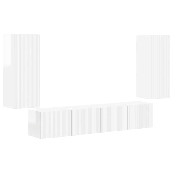 vidaXL TV vegghyllesett 4 pcs H&oslash;yglanset hvit Konstruert tre