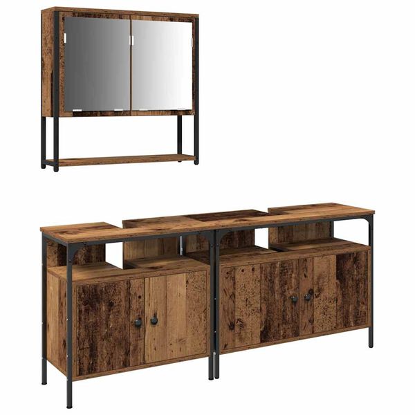 vidaXL Baderomsinnredningssett med hylle 3 pcs Brun Konstruert tre