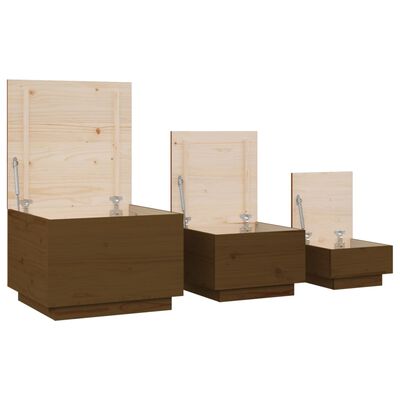 vidaXL Oppbevaringsbokser med lokk 3 stk honningbrun heltre furu