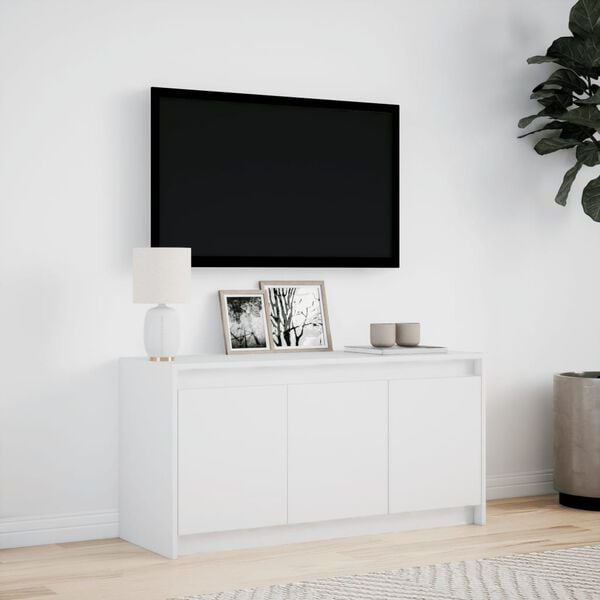 vidaXL TV-benk med LED hvit 100x34x50 cm konstruert tre