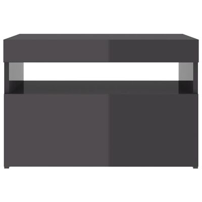 vidaXL Nattbord med LED-lys 2 stk høyglans grå 60x35x40 cm