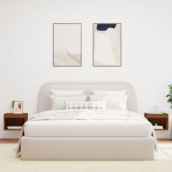 vidaXL Veggmontert nattbord med LED-lys 2 stk brun eik