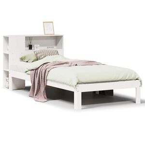 vidaXL Seng med bokhylle uten madrass hvit 75x190 cm heltre furu