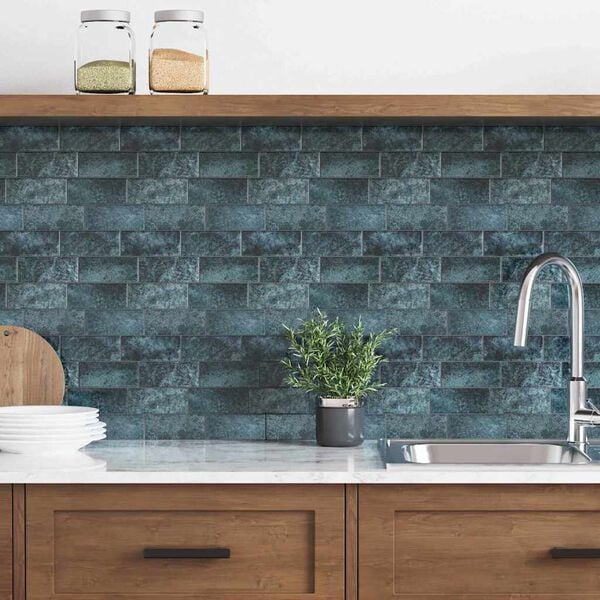 vidaXL Subway-flis 10 pcs Blågrønn 29.4 x 21.4 cm Polyuretan og PET