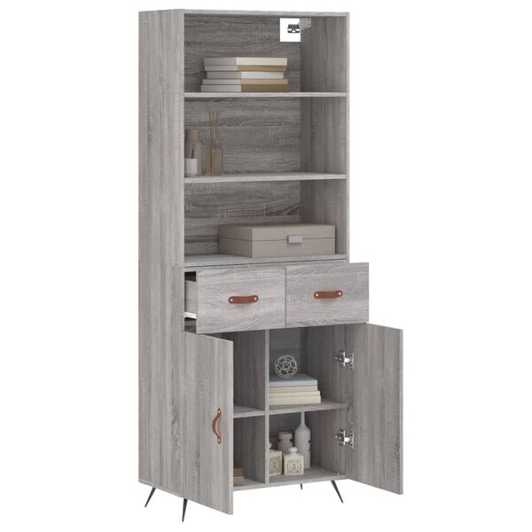 vidaXL Highboard grå sonoma 69,5x34x180 cm konstruert tre