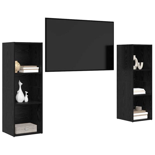 vidaXL TV-benksett 2 pcs Svart Eik 107 x 35 x 37 cm Konstruert tre