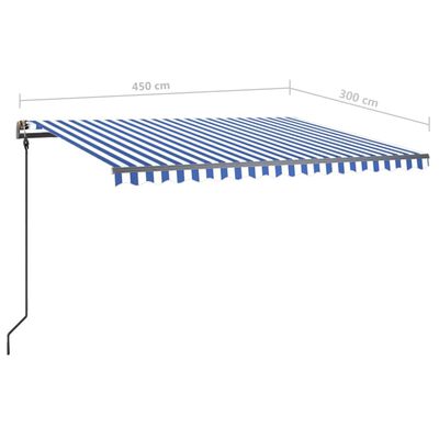 vidaXL Manuell uttrekkbar markise med stolper 4,5x3 m blå og hvit