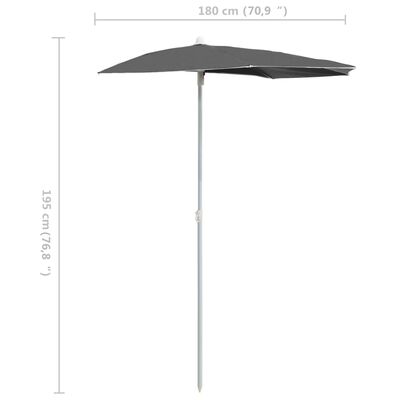 vidaXL Halvrund parasoll med stang 180x90 cm antrasitt
