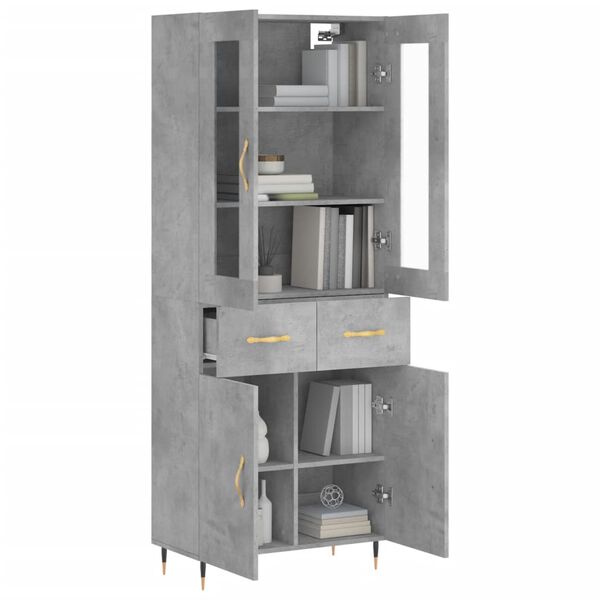vidaXL Highboard betonggr&aring; 69,5x34x180 cm konstruert tre