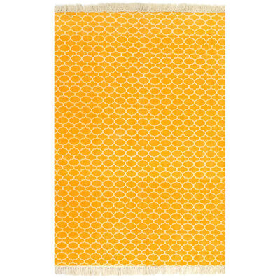 vidaXL Gulvsteppe kilim-vevet bomull med mønster 120x180 cm gul
