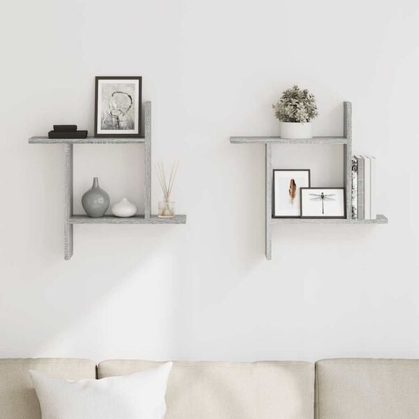 vidaXL Vegghyller 2 stk gr&aring; sonoma 50x12x50 cm konstruert tre