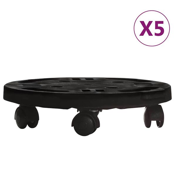 vidaXL Plantetralle med hjul 5 stk diameter 30 cm svart 170 kg