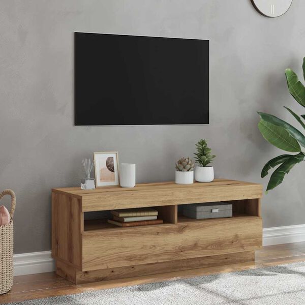 vidaXL TV-benk med LED-lys artisan eik 100x35x40 cm konstruert tre