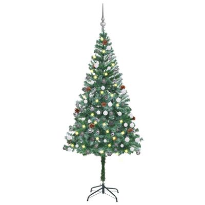 vidaXL Kunstig juletre med LED og kulesett og furukongler 180 cm